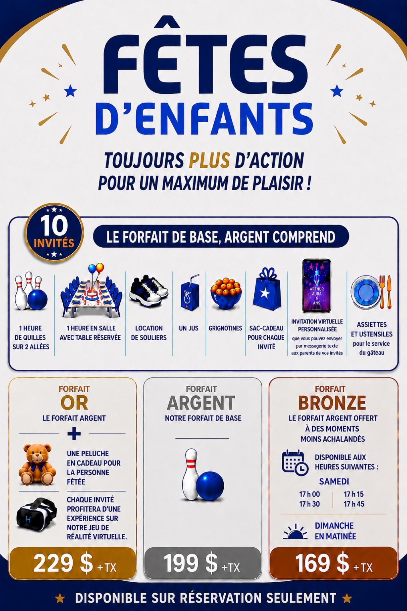 Fêtes d enfants - Forfaits Or Argent Bronze